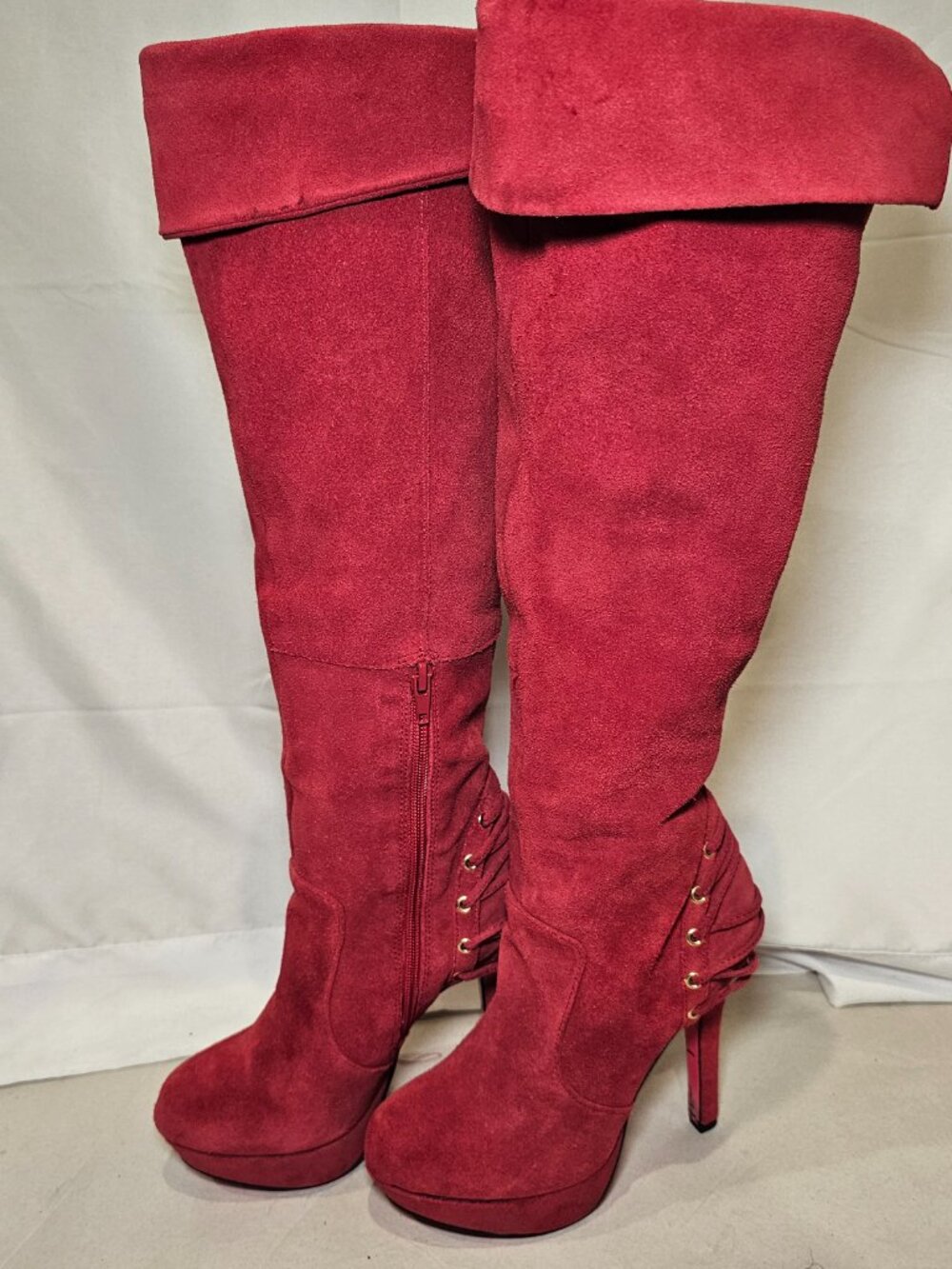 Betsey Johnson Vickki Boots Red Over Knee Platform Heel Women's Sz 6